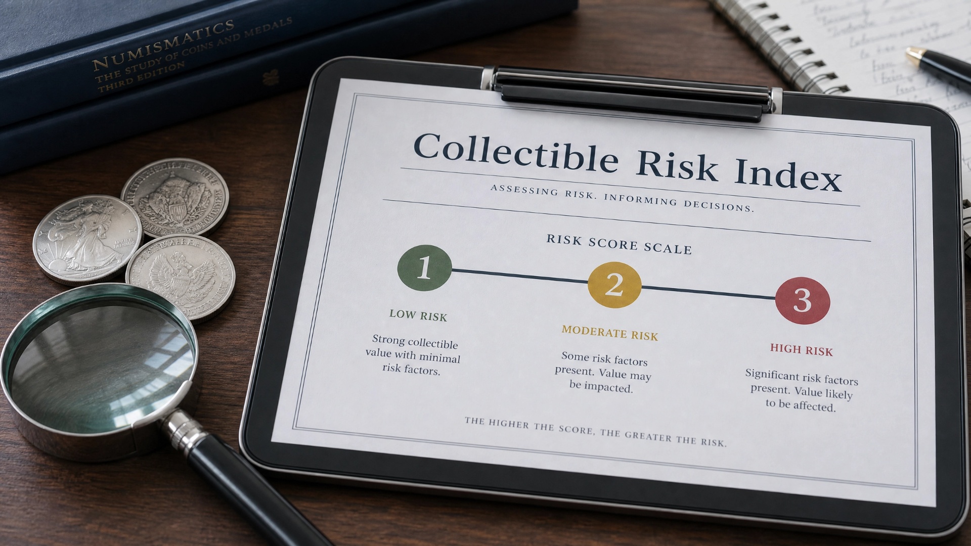 Visual representation of a collectible risk index, showcasing various risk levels and collectible items.