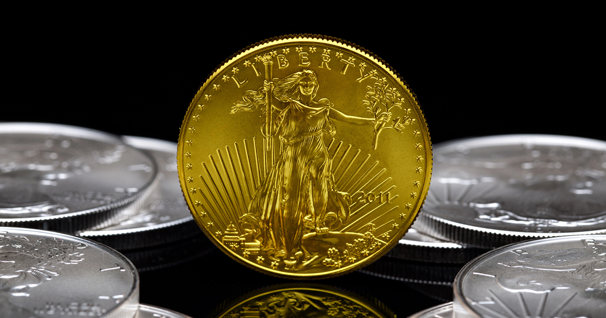 Gold coin and silver coins