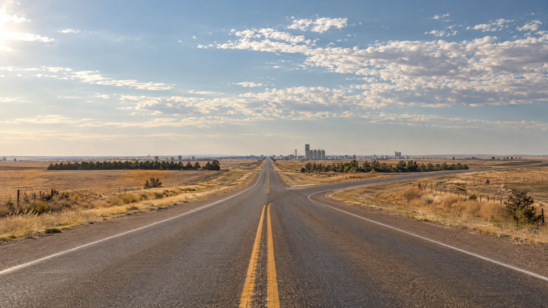 A Texas Panhandle highway stretching through open plains toward Amarillo