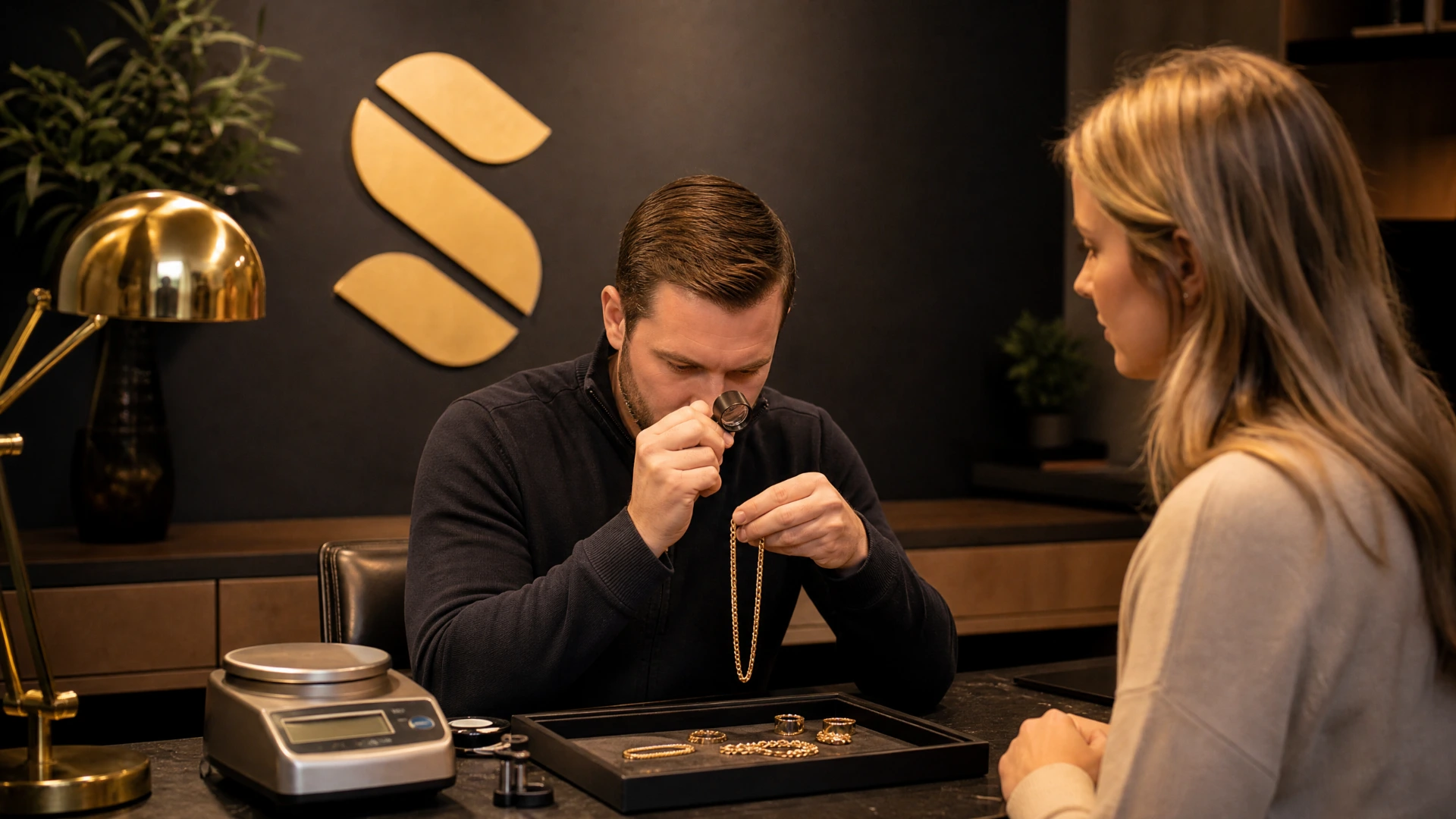 Professional face-to-face gold jewelry evaluation service in a local gold buyer's office with personalized customer attention