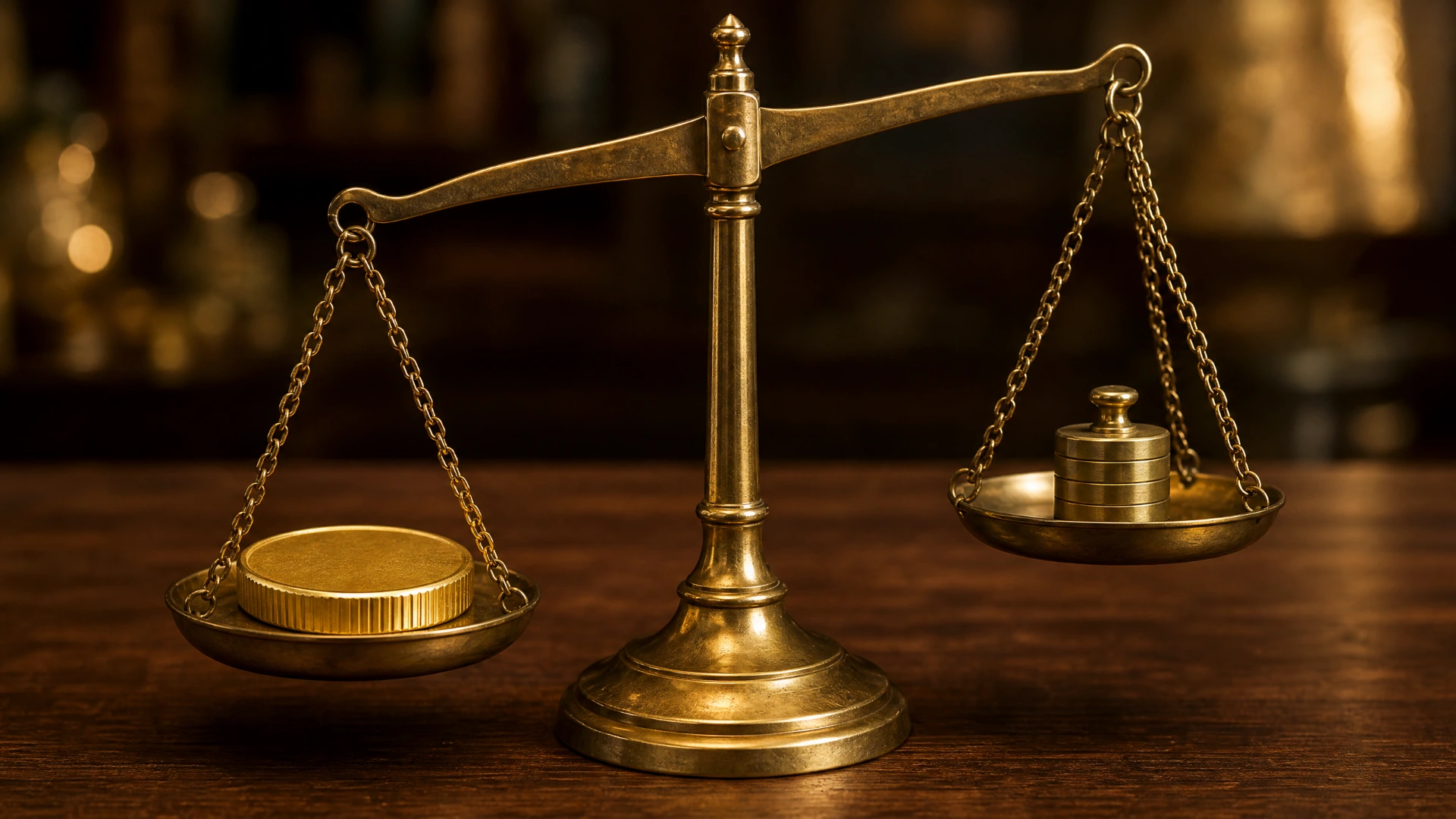 A balance scale comparing the heavier troy ounce against a regular avoirdupois ounce