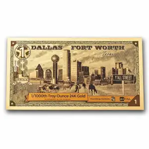 1 Dallas Fort Worth Texas Goldback Gold Note 24K
