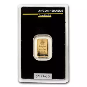 2 Gram Argor Heraeus Gold Bar (New w/ Assay)