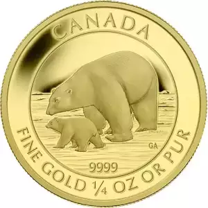 2015 1/4 oz $10 Canadian Gold Polar Bear and Cub Coin