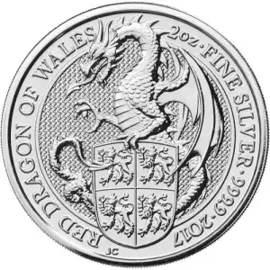 2017 2 oz British Silver Queen’s Beast Red Dragon Coin