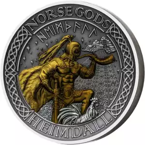 2022 Cook Islands Silver Norse God's Heimdall 2oz Silver Coin (Ultra High Relief, Gold Plated)