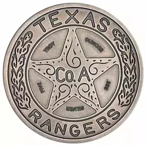 5 oz Antique Texas Ranger Wagon Wheel Badge Silver Round