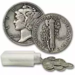 90% Silver Mercury Dime 50-Coin Roll Avg Circ