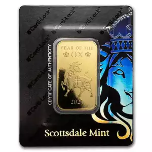 Scottsdale Mint 1oz Gold Year of the Ox Bar in CertiLock