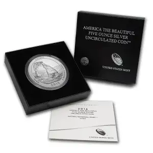 2014 5 oz Silver America the Beautiful Arches National Park w/ Box and COA