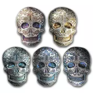 2oz Hand Poured Silver Sugar Skull - Cross