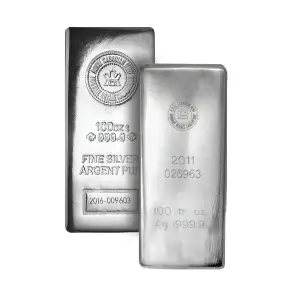 100 oz (RCM) Royal Canadian Mint Silver Bar (5)