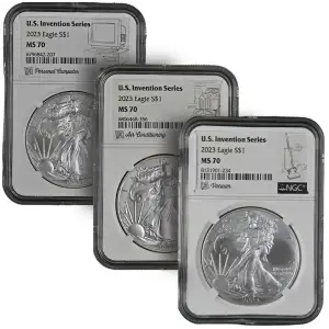 2023 1oz American Silver Eagle NGC MS70 | 7K U.S. Invention Series - Label Our Choice