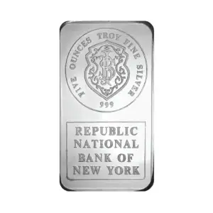 5 oz Silver Bar - Johnson Matthey (Republic National Bank of NY)
