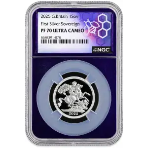 2025 Great Britain First Silver Sovereign PF70 Ultra Cameo | Trader Bea Slab