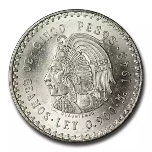 1947-1948 Mexico Silver 5 Pesos Cuauhtemoc