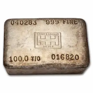 Handy & Harmon 100oz Silver Cast Bar