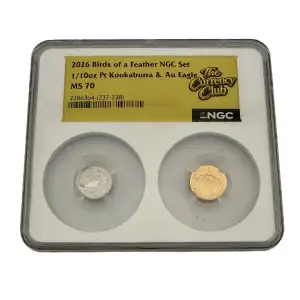 Birds of a Feather NGC 2 Coin 1/10oz Gold Eagle, and 1/10oz Platinum Kookaburra Set