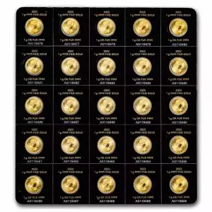 2022 25x 1 gram Gold Maple Leafs Maplegram25™ (In Assay Sleeve)