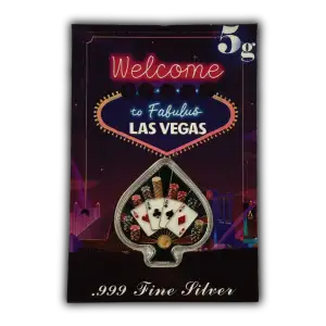 5 Gram .999 Fine Silver Colorized Four Aces Spade-Shaped Round w/ Las Vegas Cert Card