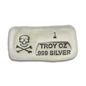 Prospector Gold & Gems Skull & Crossbones 1oz Hand Poured Silver Bar