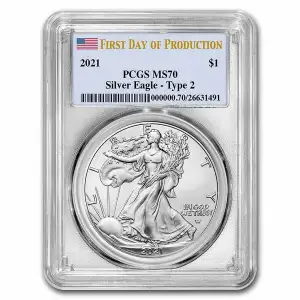 2021 1 oz American Silver Eagle Type 2 Reverse PCGS MS70 First Day of Issue