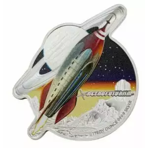 2021 Solomon Islands 1oz Silver Retrofuturism Rocket Shaped Coin