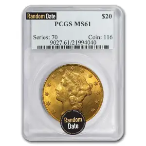 Liberty Head $20 (1849 - 1907) - PCGS - MS61