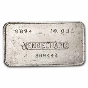 Engelhard 10 oz Silver Bar –.999+ Fine Pressed, Landscape, Bull Logo