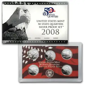2008-S U.S. Mint 50 State Quarters 90% Silver Proof Set - Original Packaging