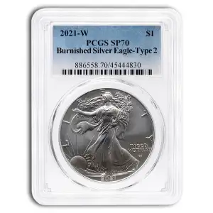 2021 1oz Burnished Silver Eagle Type 2 PCGS SP70 First Strike