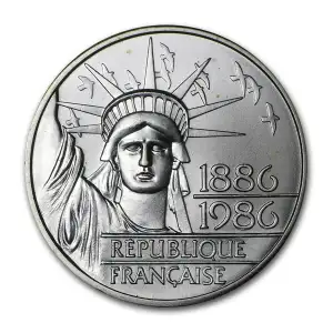 1986 France 100 Francs Statue of Liberty Silver Coin